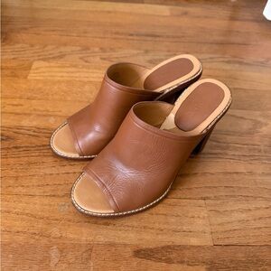 J Crew leather open toe heeled mules